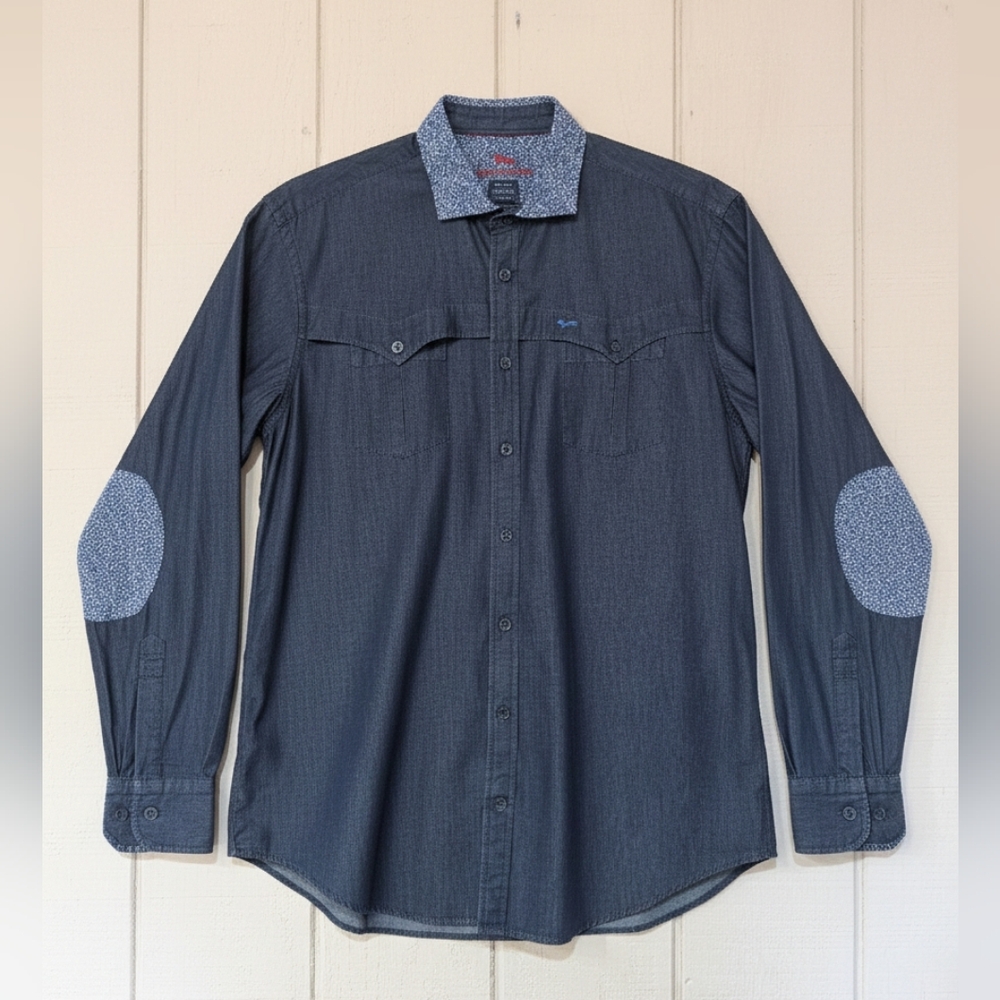 Harmont‎ & Blaine Dark Chambray Western Button Down Floral Elbow Patches 3X